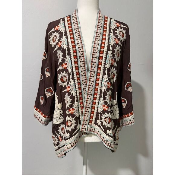 Tolani Embroidered open front boho kimono S - Picture 2 of 9